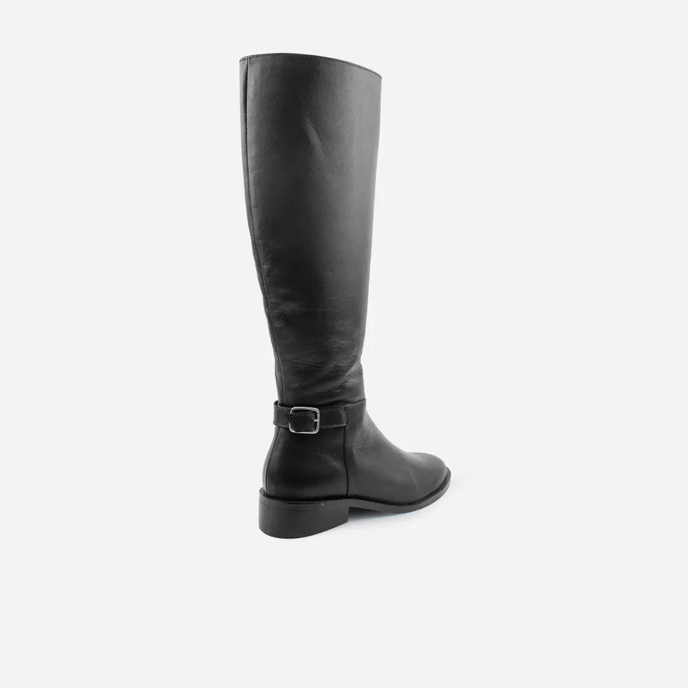 Bota plana rosabella de cuero para mujer - Negro