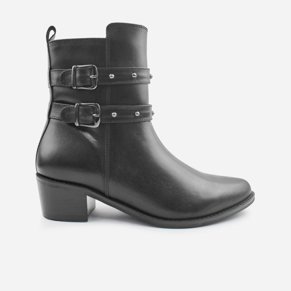 Botin tacon janis de cuero para mujer - Negro