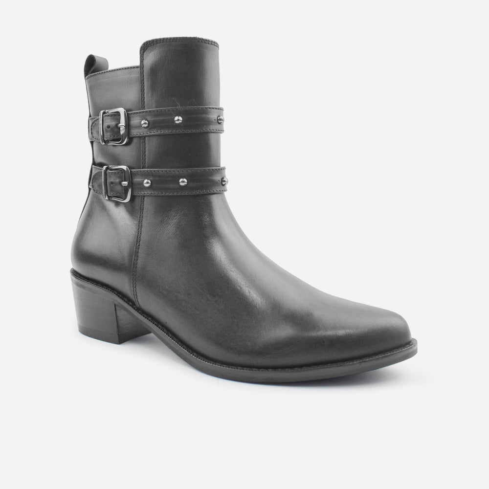 Botin tacon janis de cuero para mujer - Negro