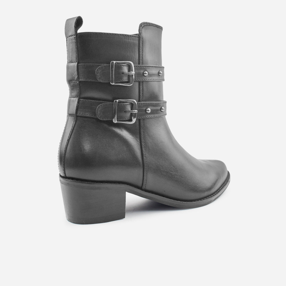 Botin tacon janis de cuero para mujer - Negro