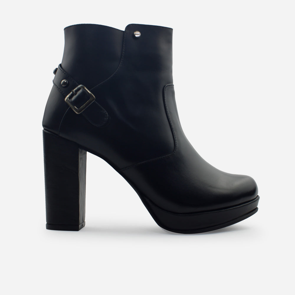 Botin tacon annia de cuero para mujer - Negro