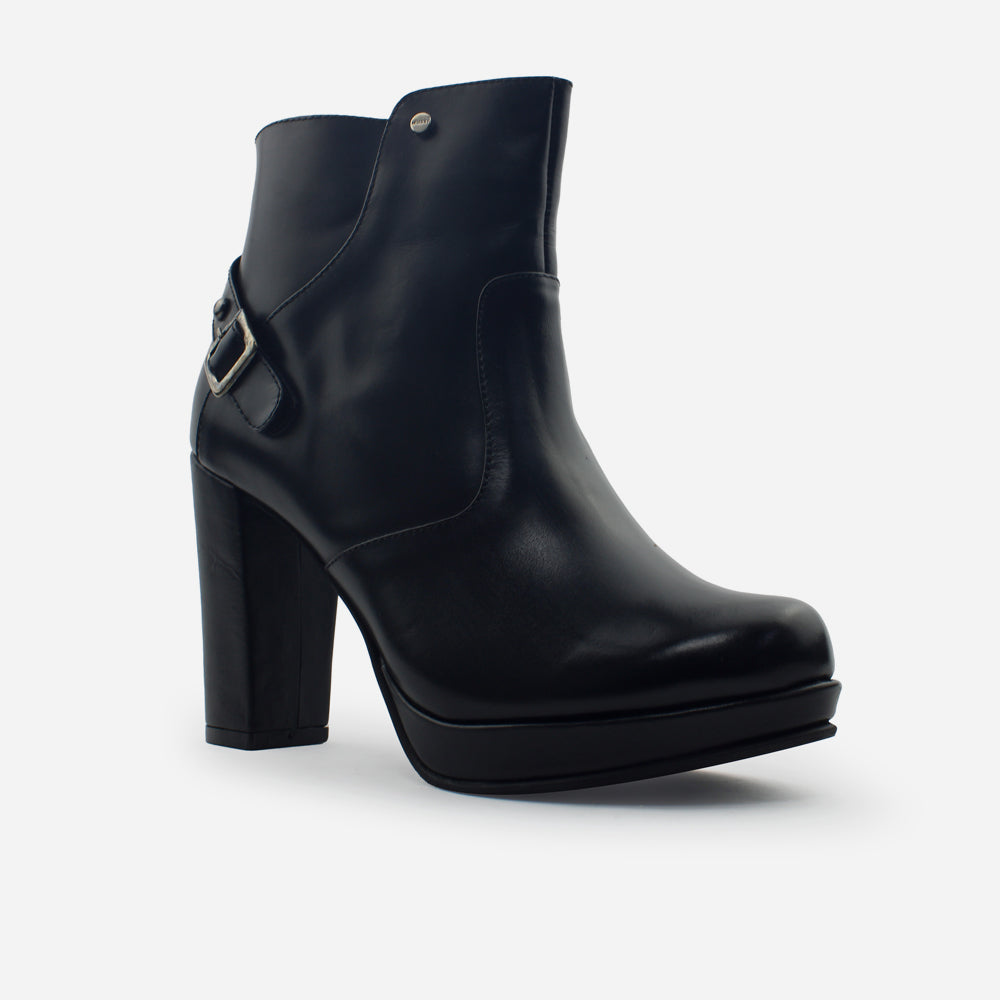 Botin tacon annia de cuero para mujer - Negro