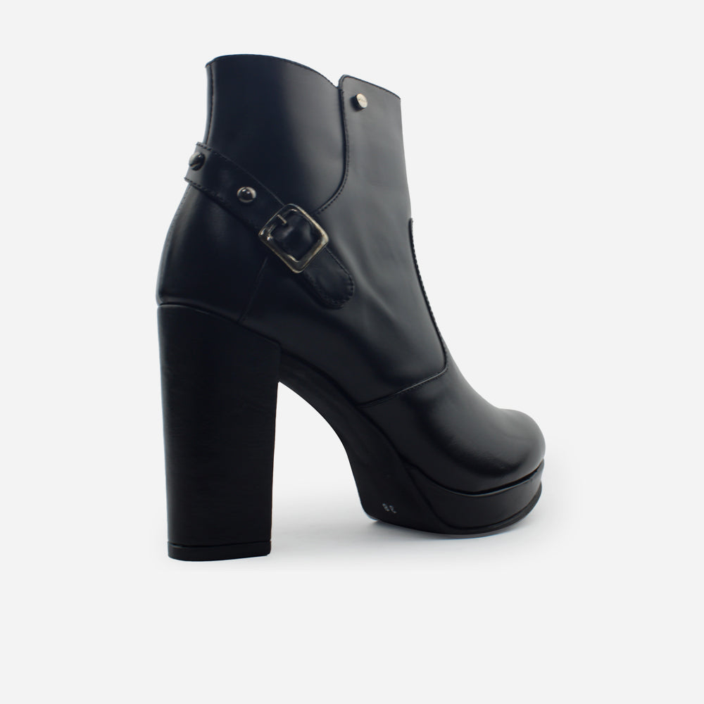 Botin tacon annia de cuero para mujer - Negro