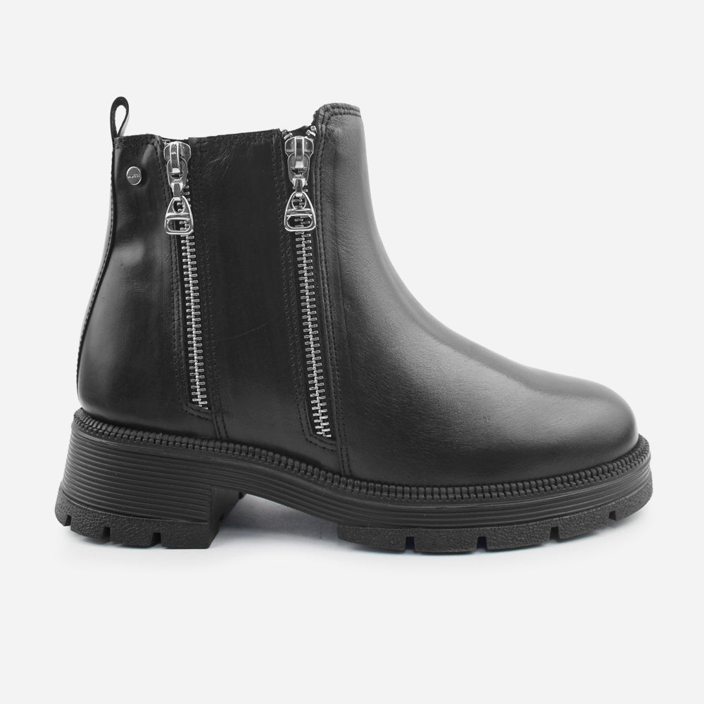 Botin tractorado becca de cuero para mujer - Negro