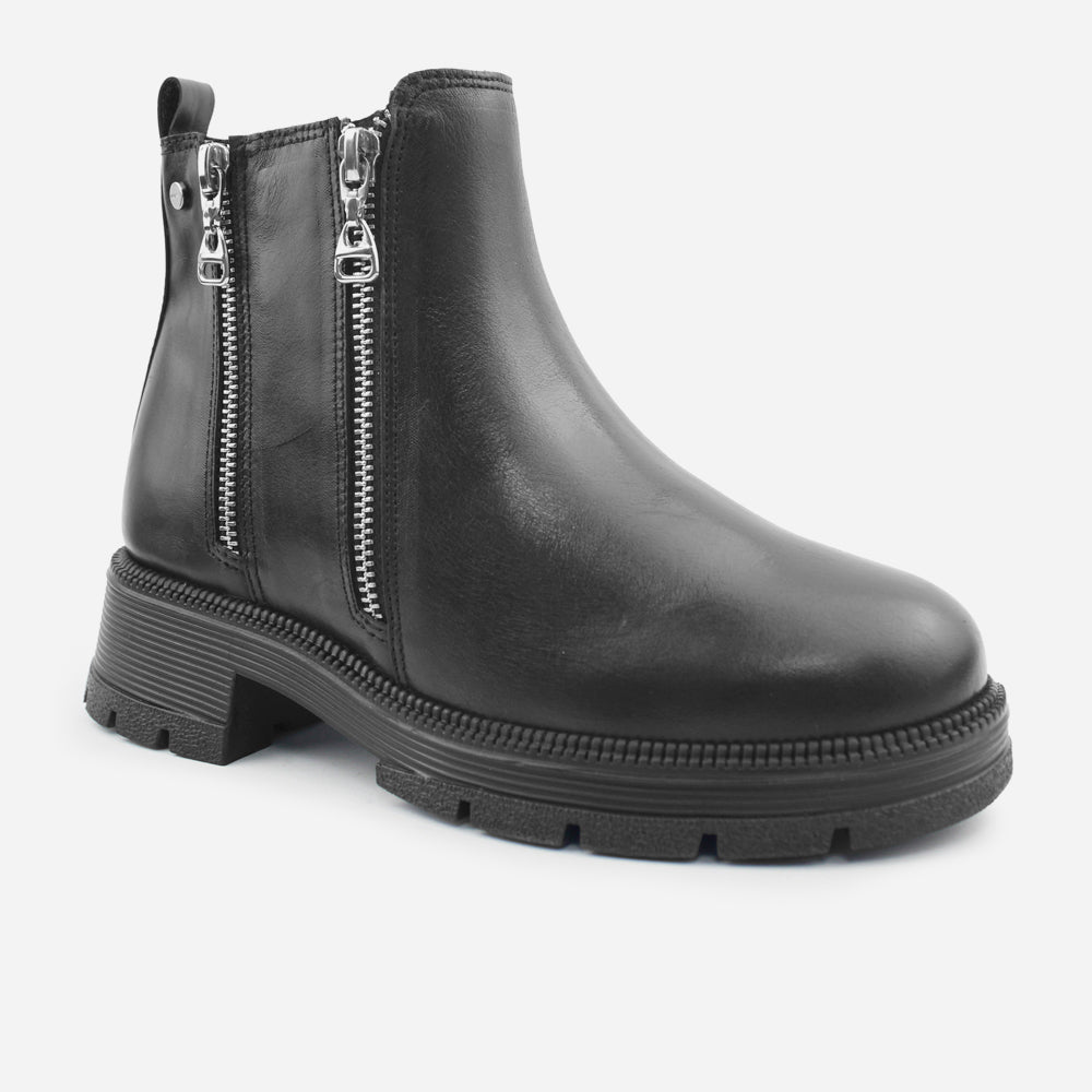 Botin tractorado becca de cuero para mujer - Negro