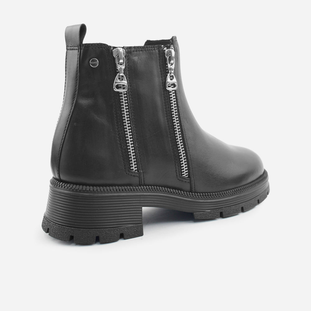 Botin tractorado becca de cuero para mujer - Negro