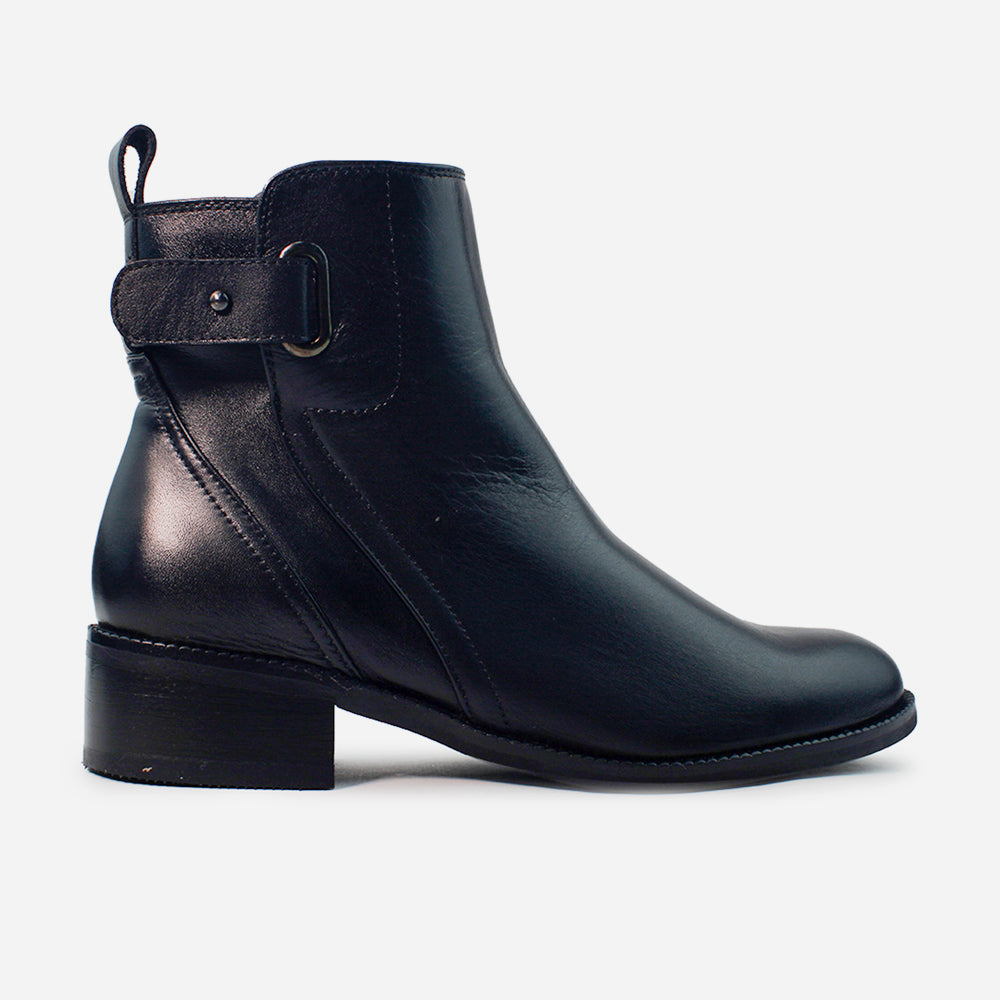 Botin plano rina de cuero para mujer - Negro