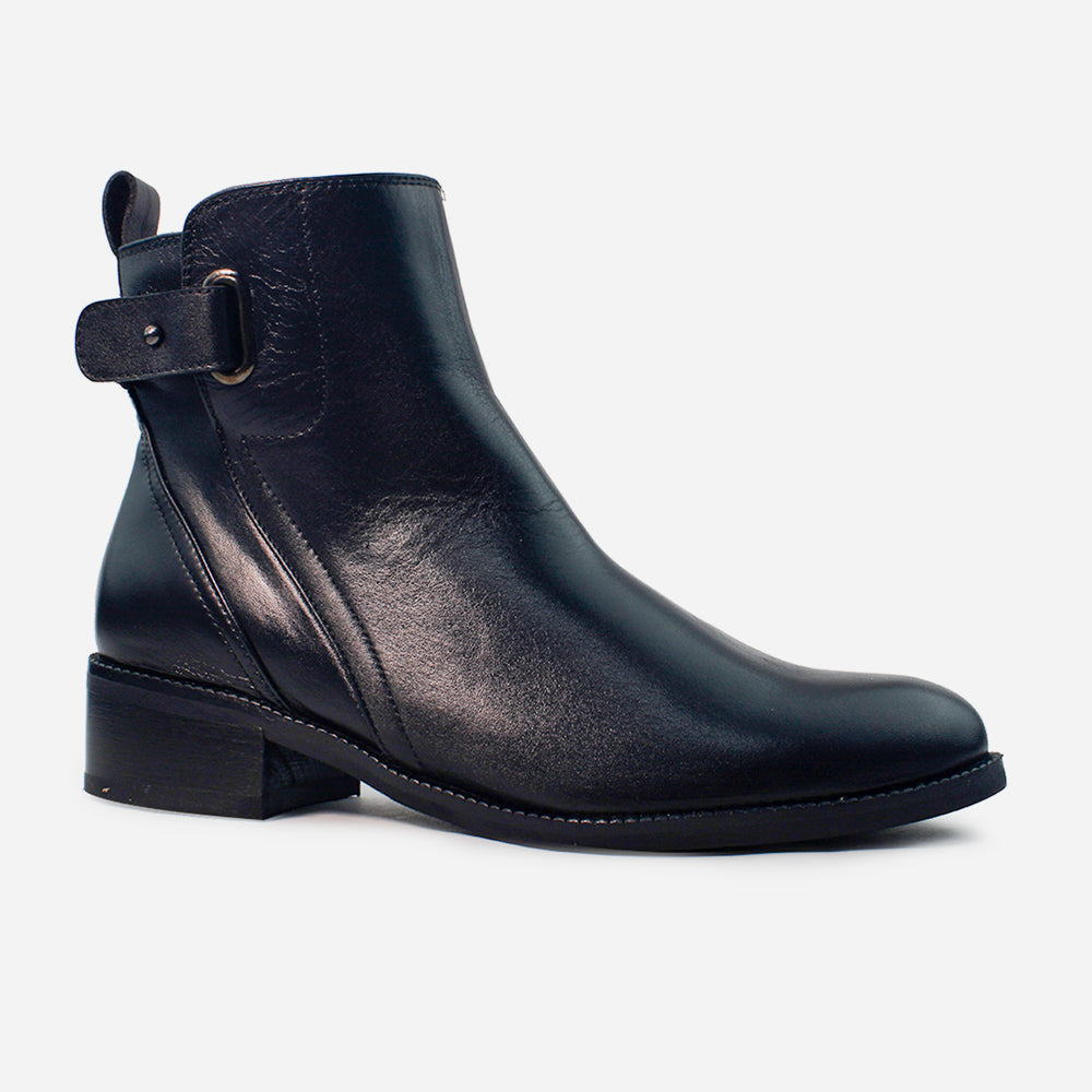 Botin plano rina de cuero para mujer - Negro