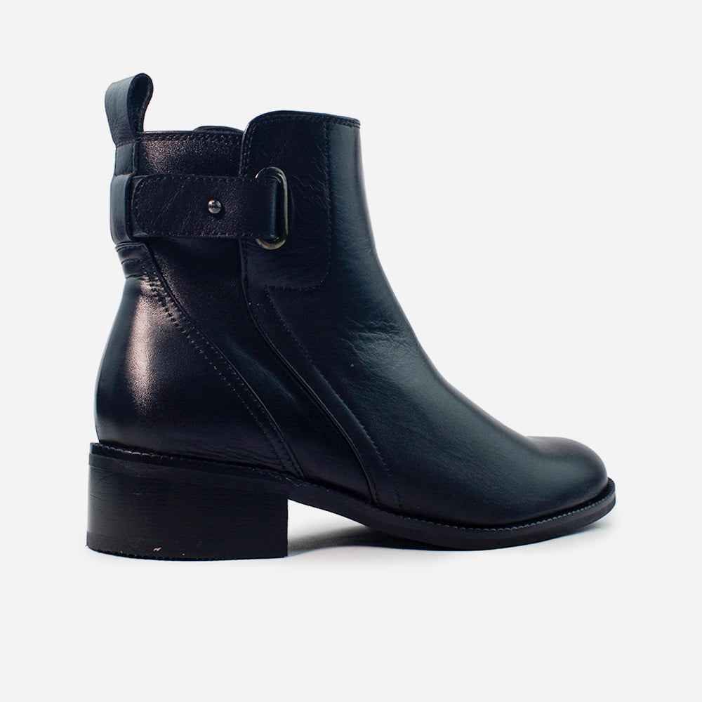 Botin plano rina de cuero para mujer - Negro