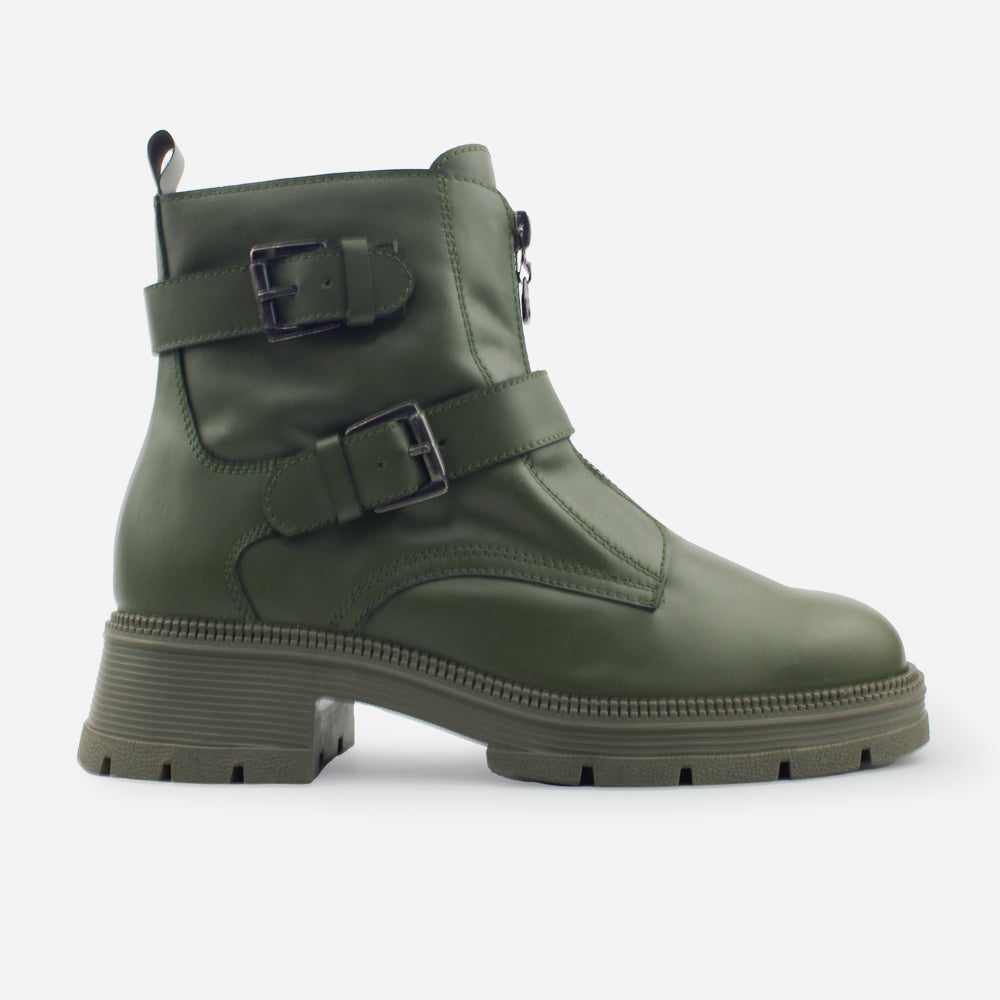 Botin tractorado aristella de cuero para mujer - Verde