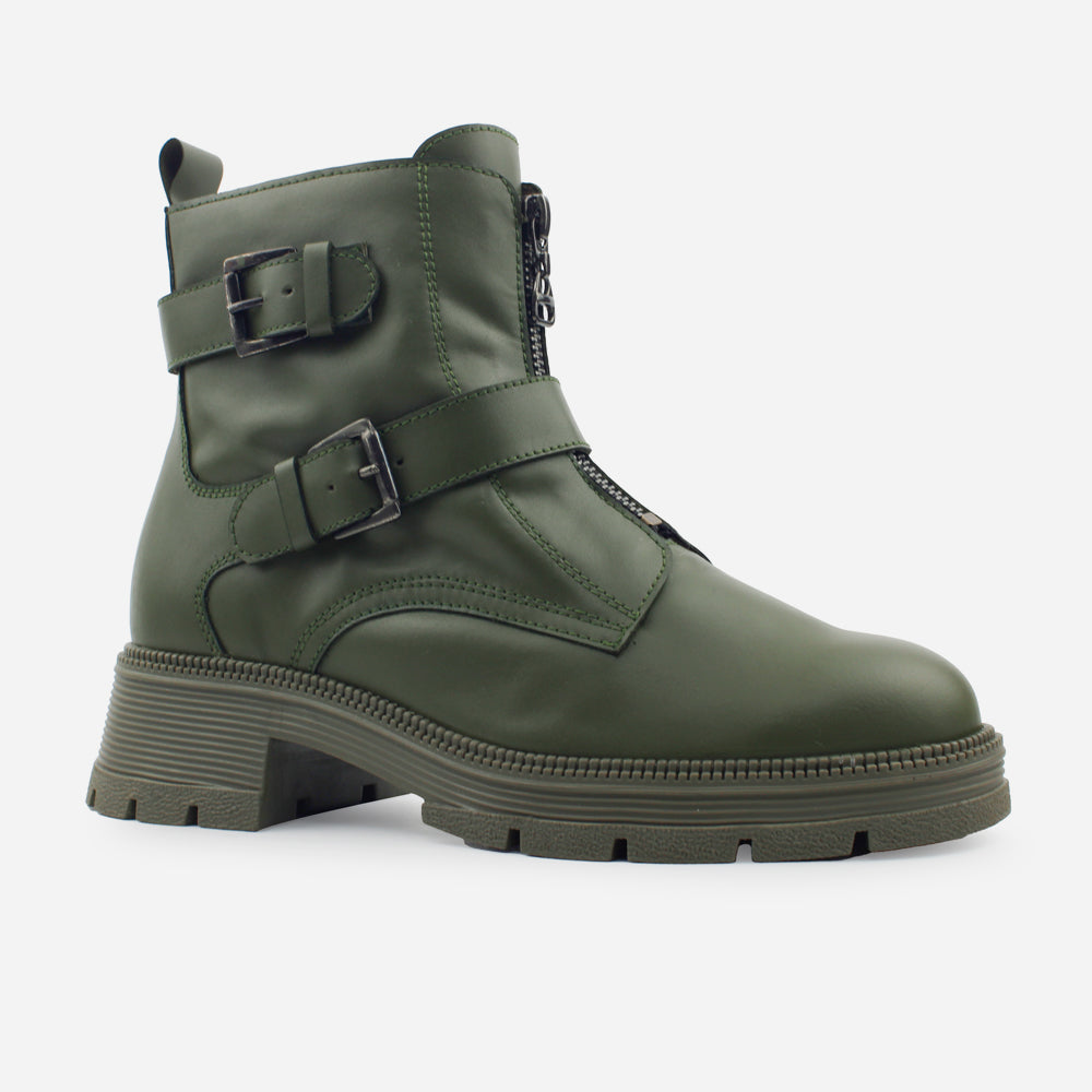 Botin tractorado aristella de cuero para mujer - Verde