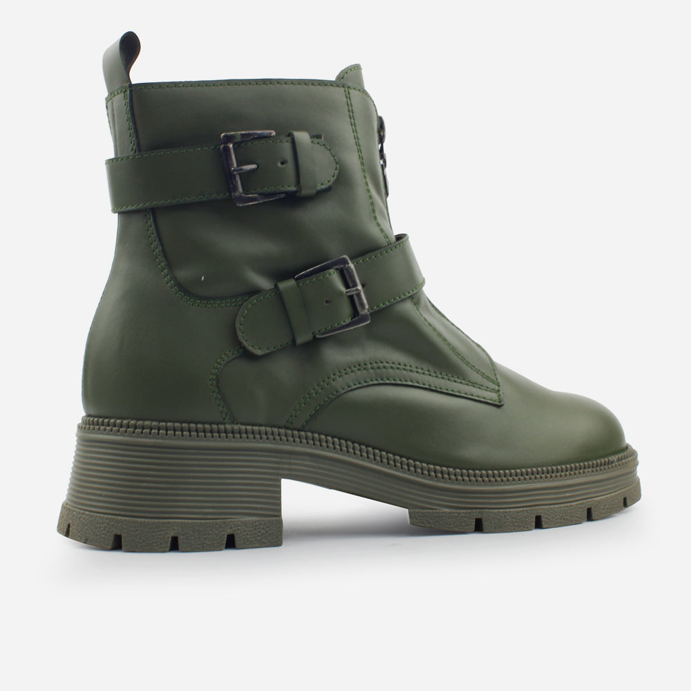 Botin tractorado aristella de cuero para mujer - Verde