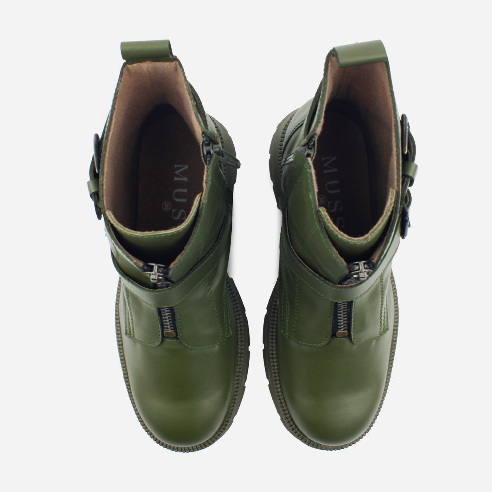 Botin tractorado aristella de cuero para mujer - Verde