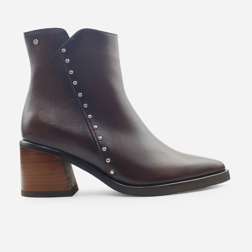 Botin tacon carina de cuero graso para mujer - Brandy