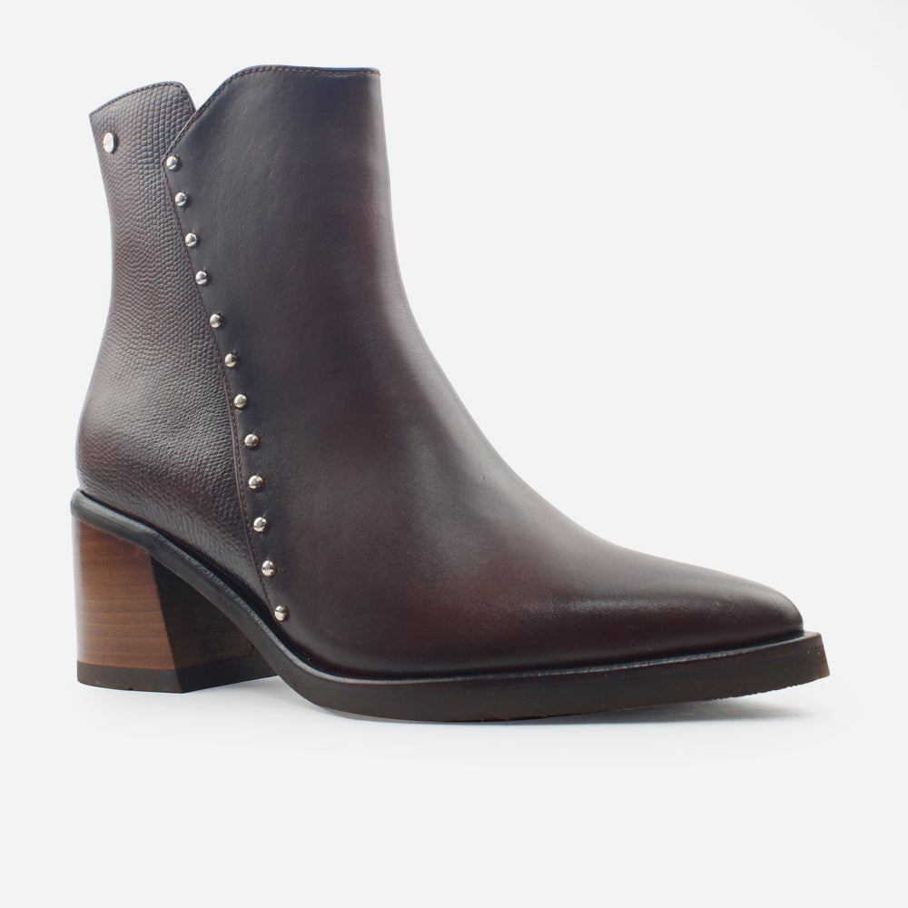 Botin tacon carina de cuero graso para mujer - Brandy