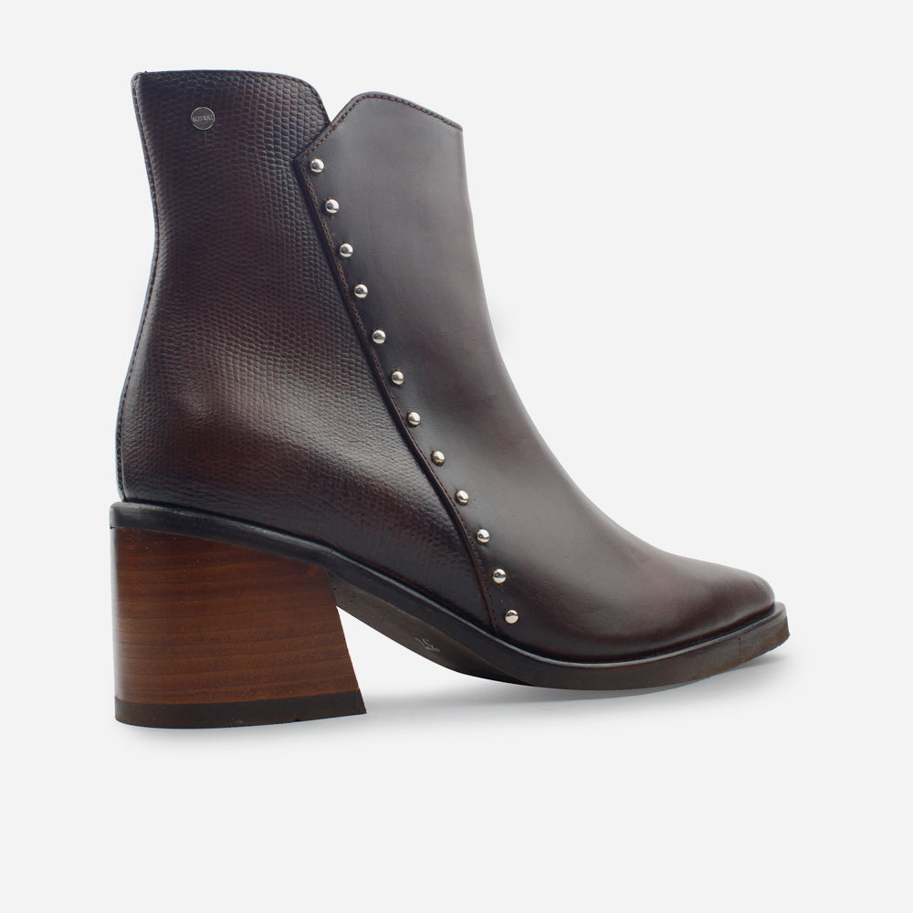 Botin tacon carina de cuero graso para mujer - Brandy