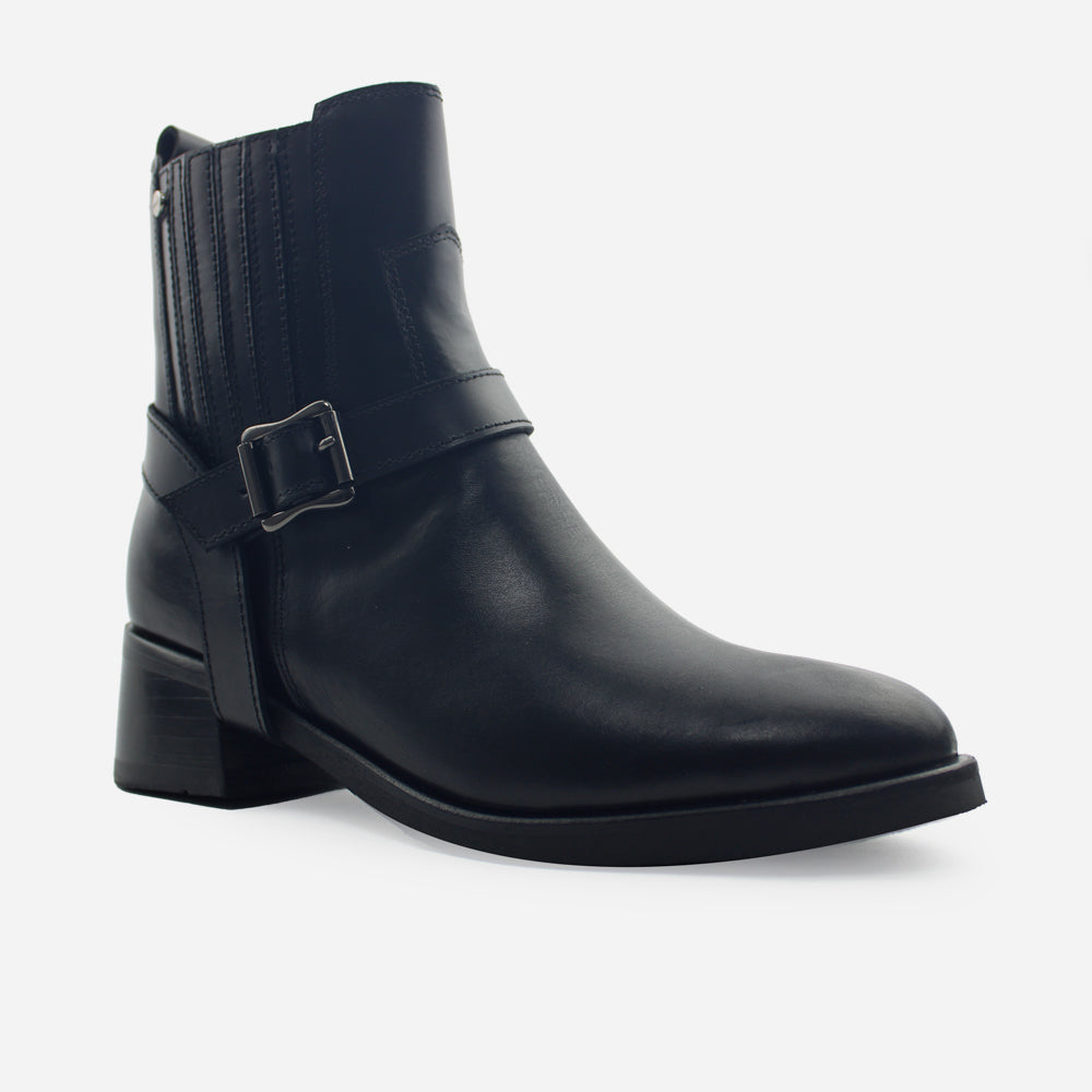 Botin tacon solana de cuero para mujer - Negro