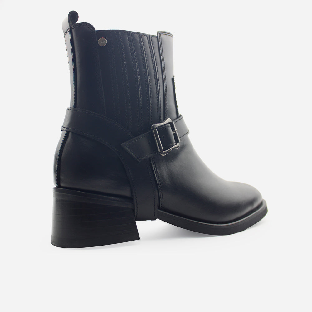 Botin tacon solana de cuero para mujer - Negro