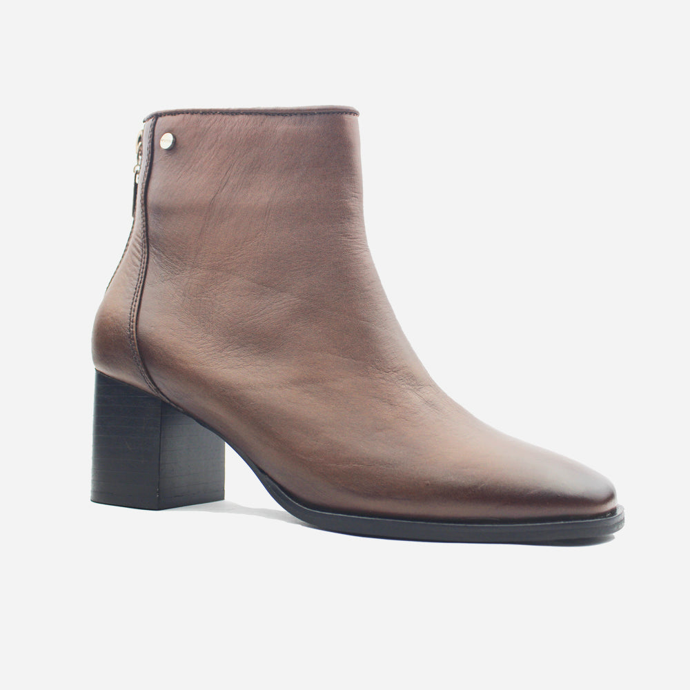 Botin tacon mila de cuero para mujer - Miel