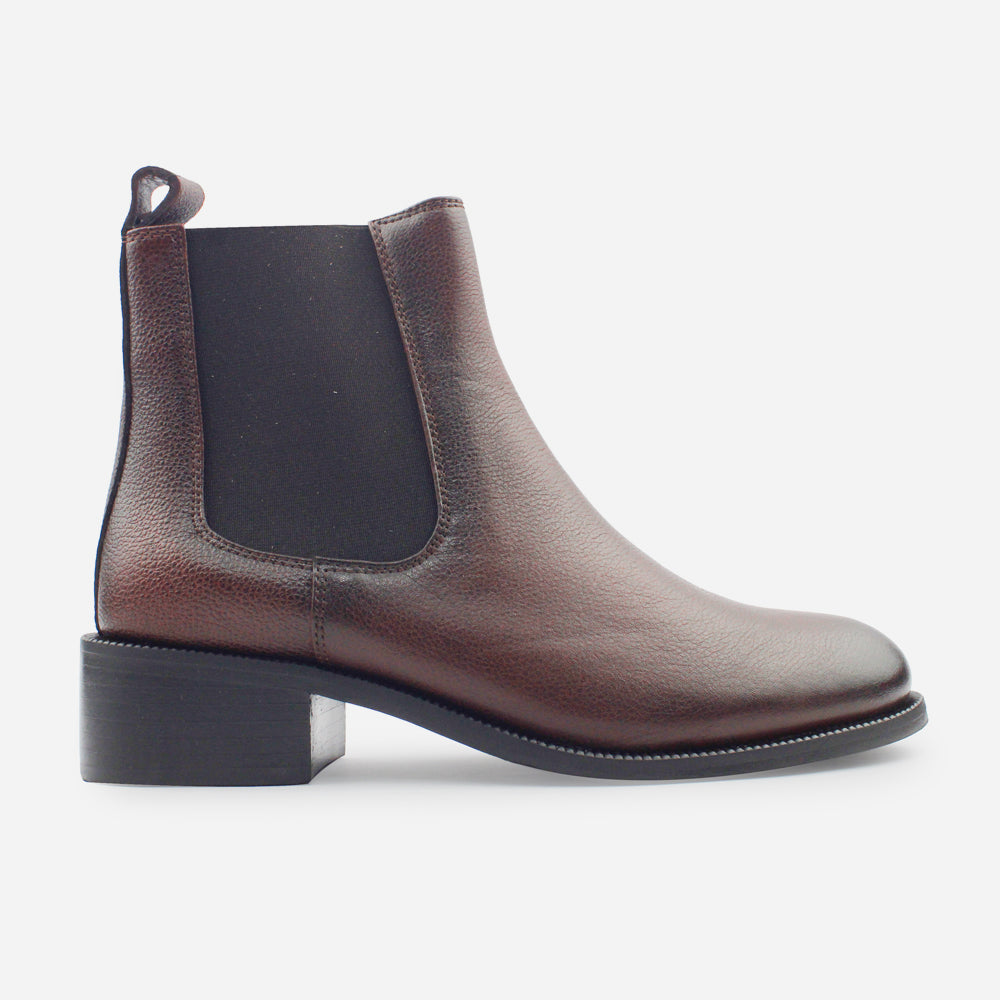 Botin tacon isabella de cuero graso para mujer - Café