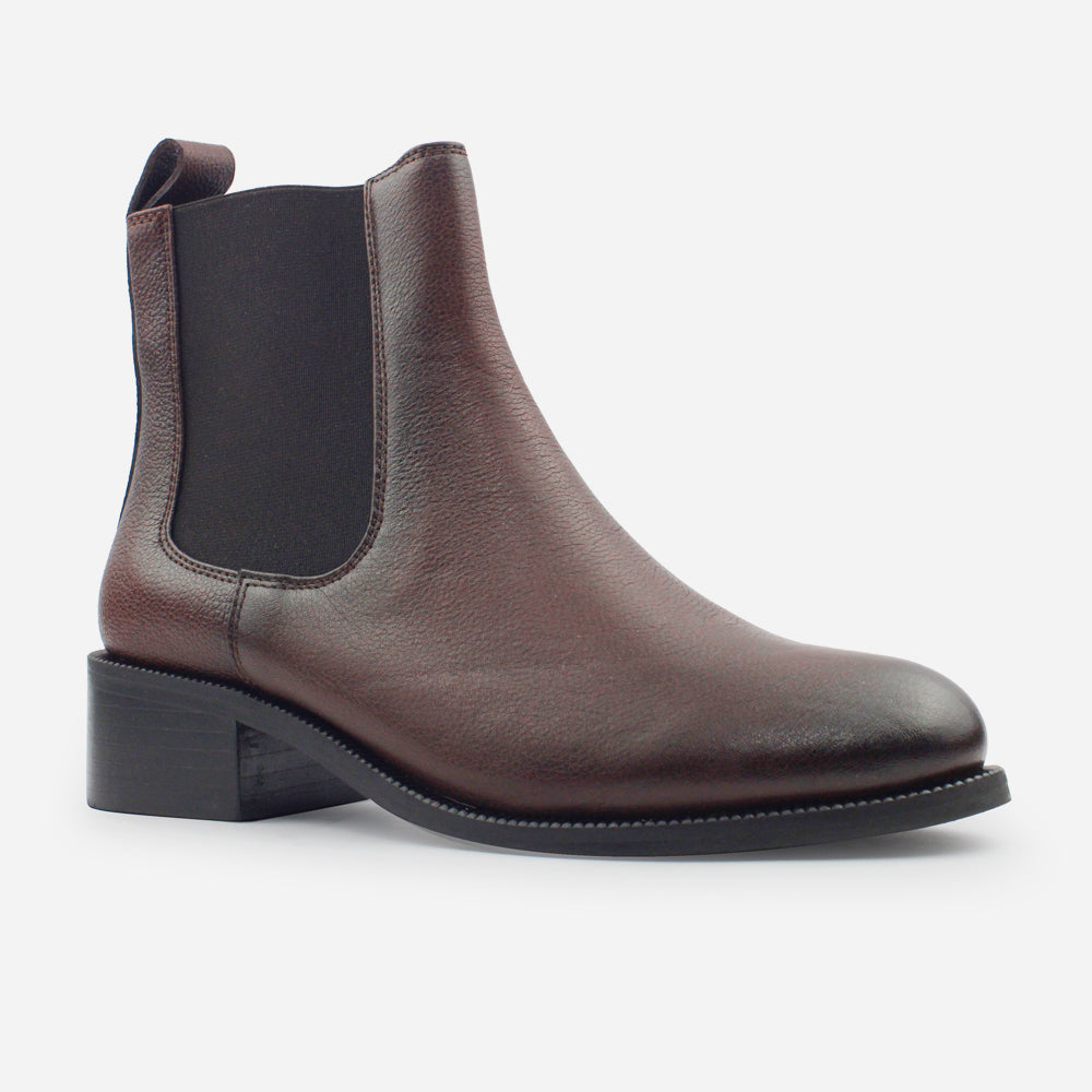 Botin tacon isabella de cuero graso para mujer - Café