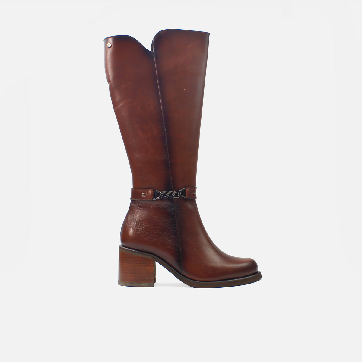 Bota tacon orsola de cuero graso para mujer - Café