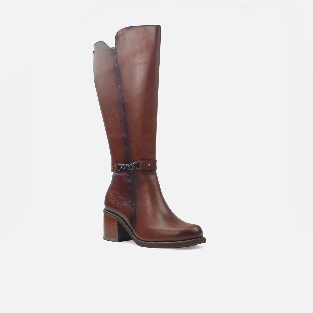 Bota tacon orsola de cuero graso para mujer - Café