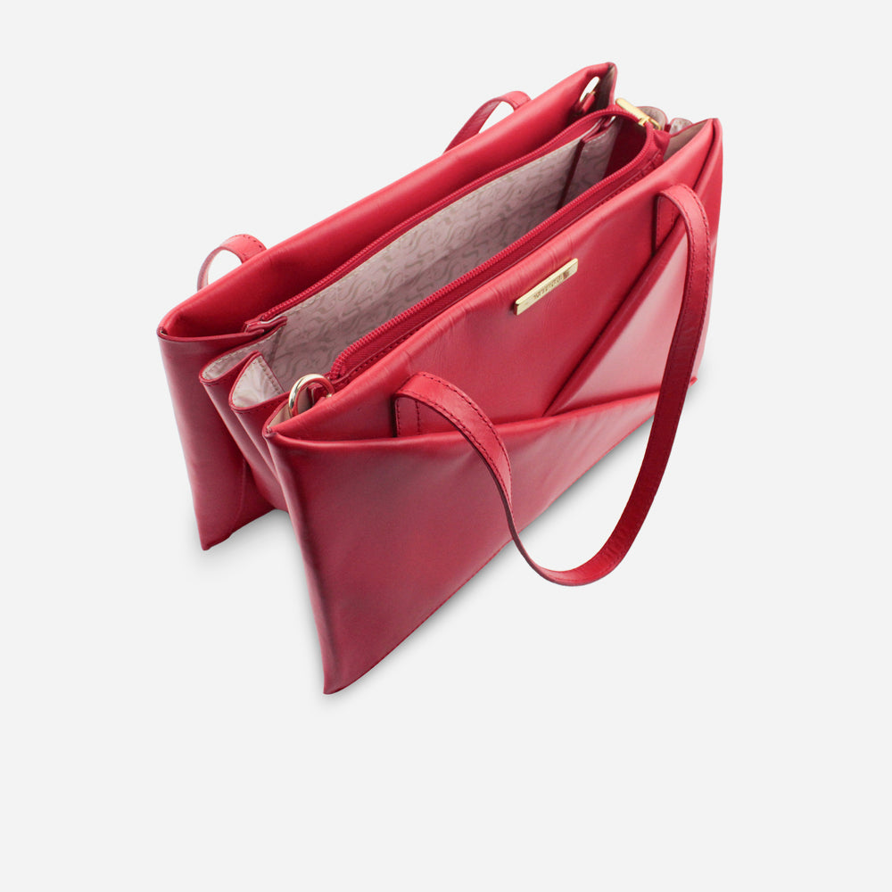 Cartera lena de cuero para mujer - Rojo