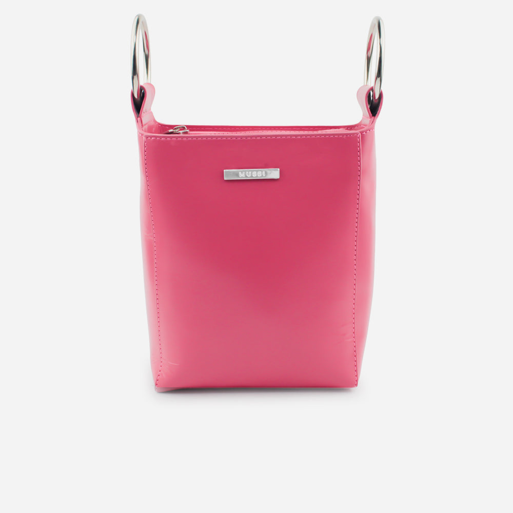 Bolso manos libres orquidea de cuero para mujer - Fucsia