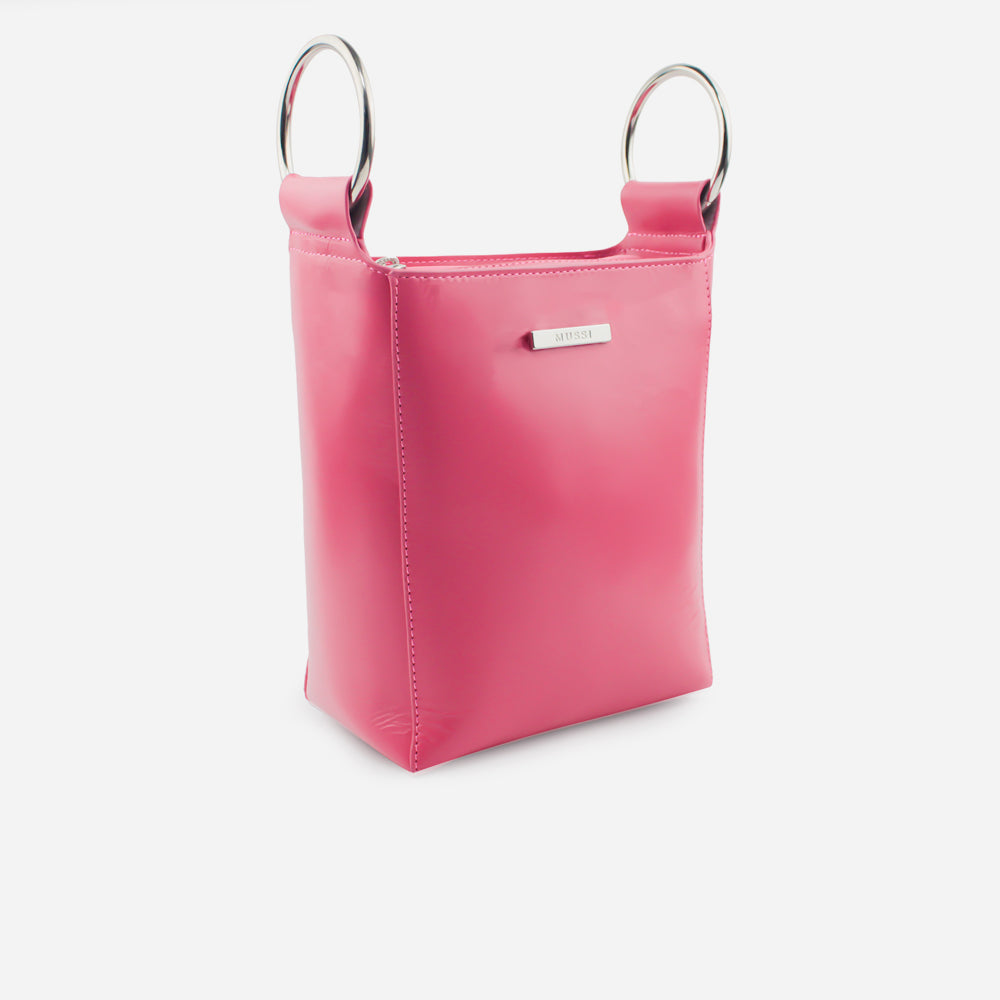 Bolso manos libres orquidea de cuero para mujer - Fucsia