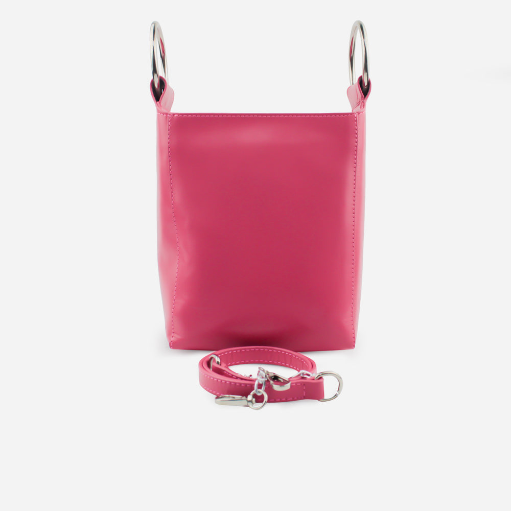 Bolso manos libres orquidea de cuero para mujer - Fucsia