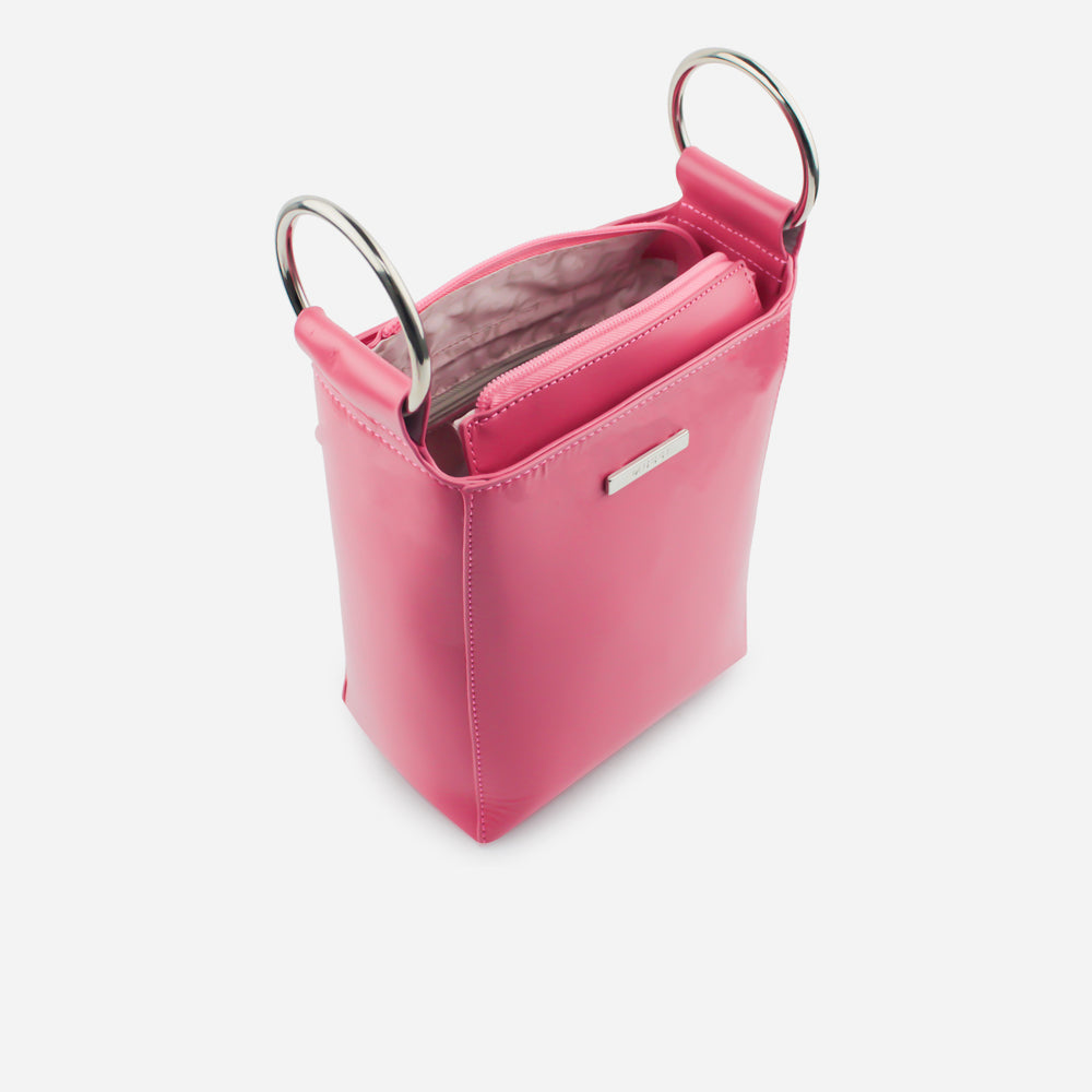 Bolso manos libres orquidea de cuero para mujer - Fucsia