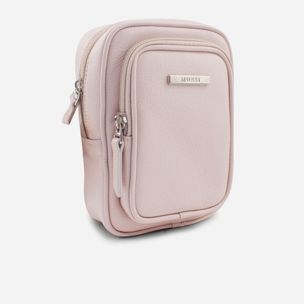 Bolso manos libres lisa de cuero para mujer - Rosado