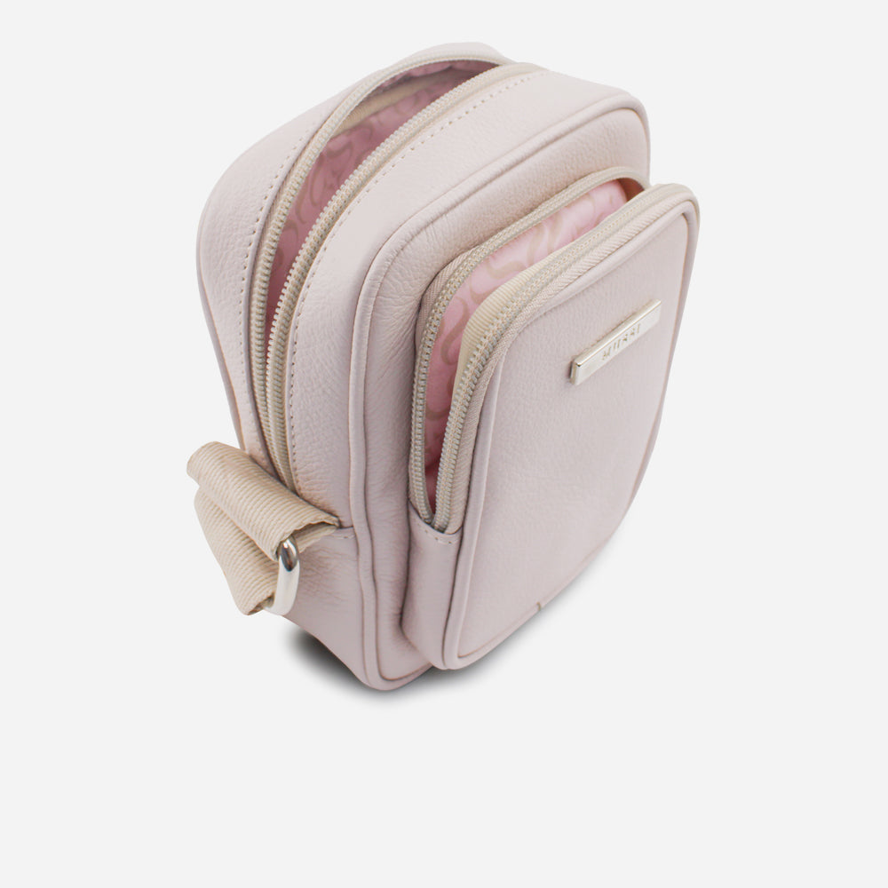 Bolso manos libres lisa de cuero para mujer - Rosado