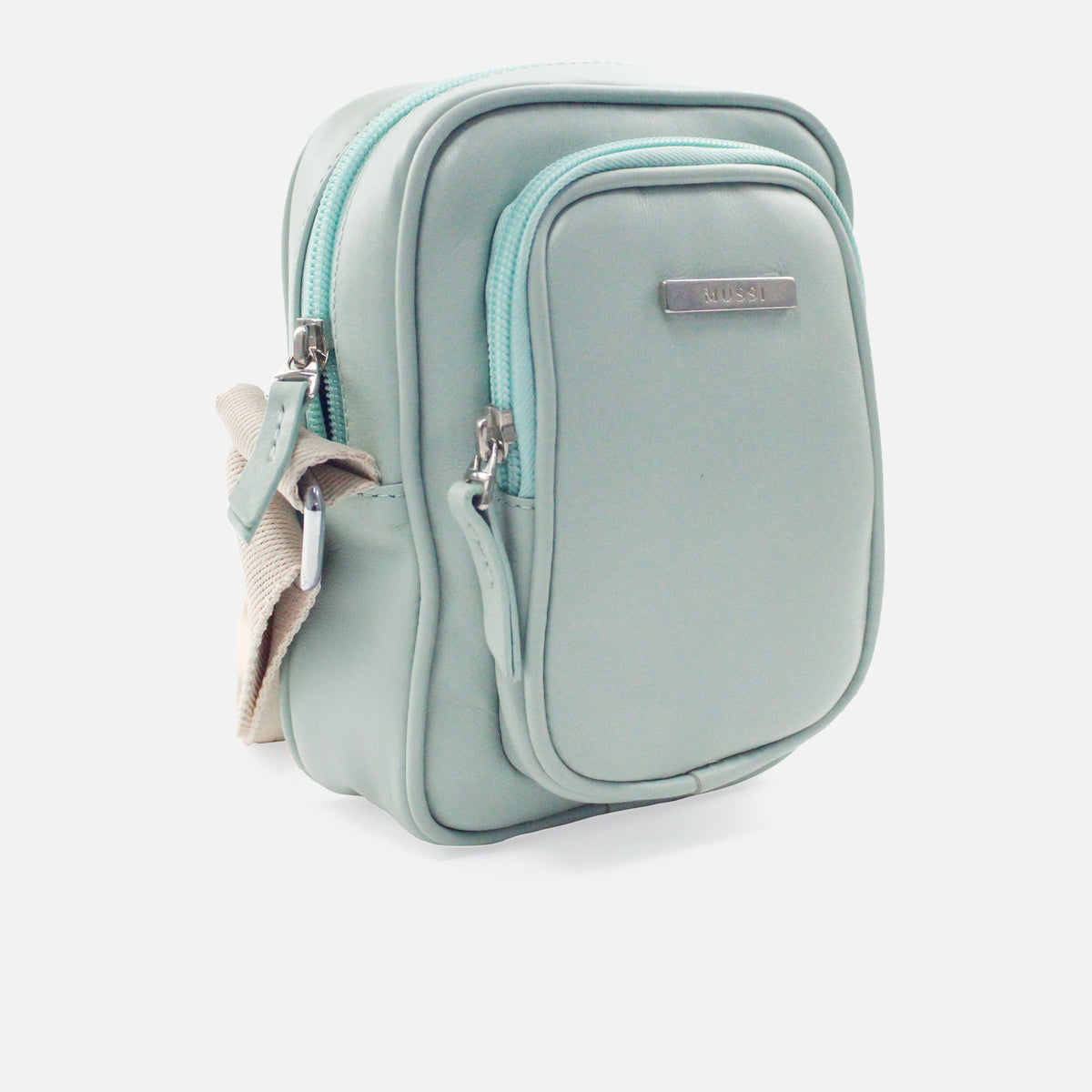 Bolso manos libres lisa de cuero para mujer - Menta