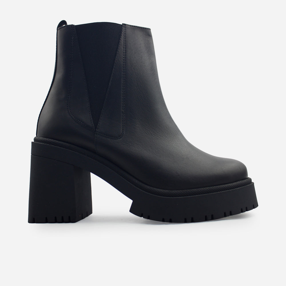 Botin plataforma dorotea de cuero para mujer - Negro