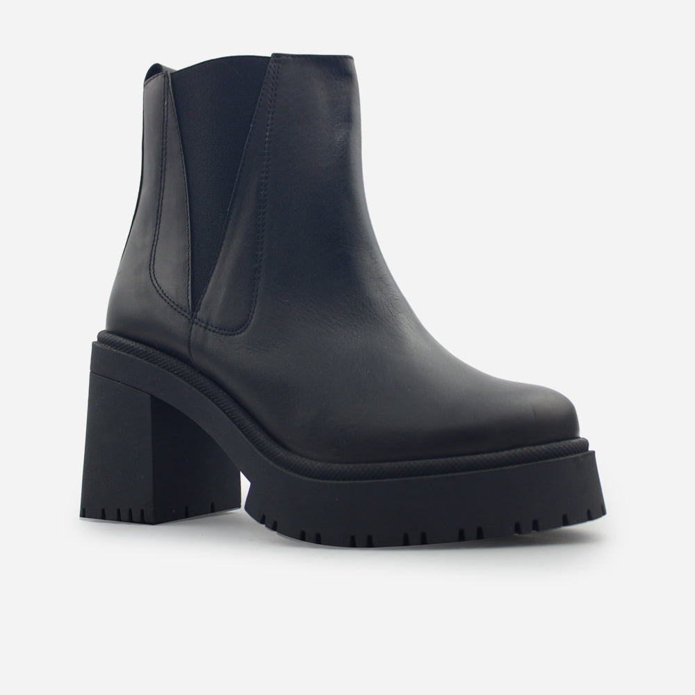 Botin plataforma dorotea de cuero para mujer - Negro