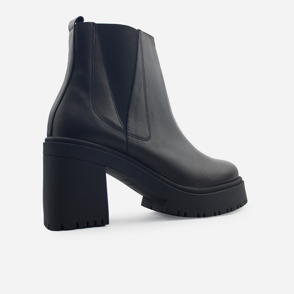 Botin plataforma dorotea de cuero para mujer - Negro