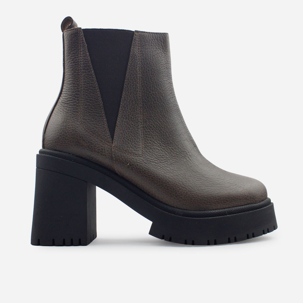 Botin plataforma dorotea de cuero para mujer - Café