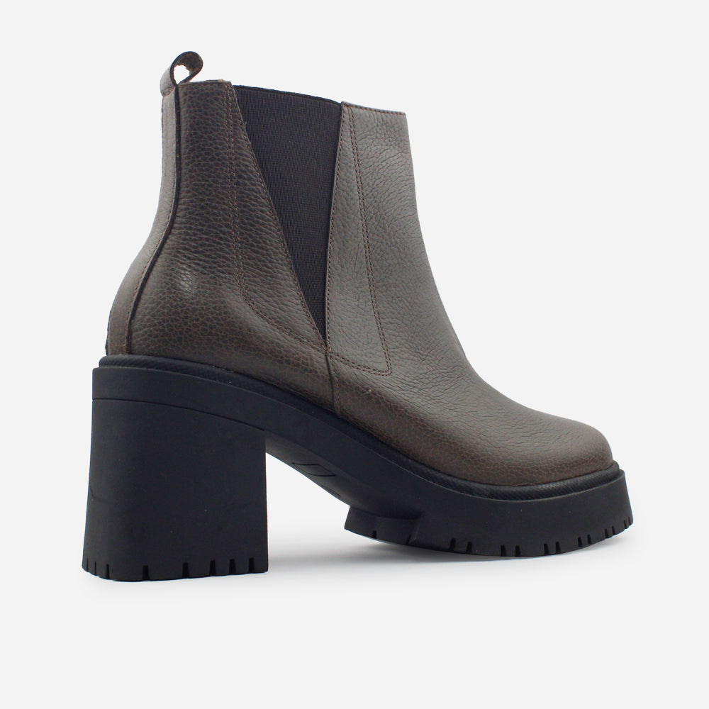 Botin plataforma dorotea de cuero para mujer - Café