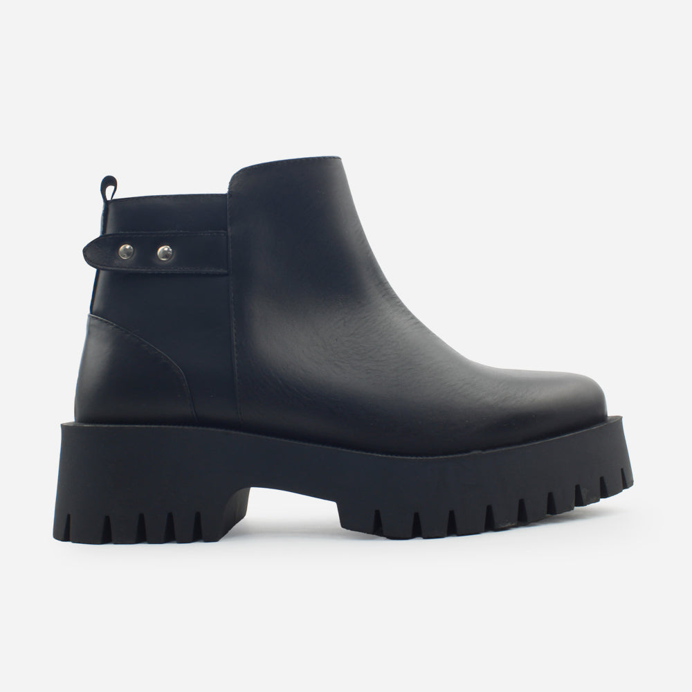 Botin flatform rina de cuero para mujer - Negro