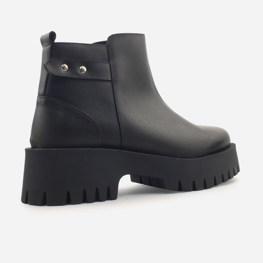 Botin flatform rina de cuero para mujer - Negro