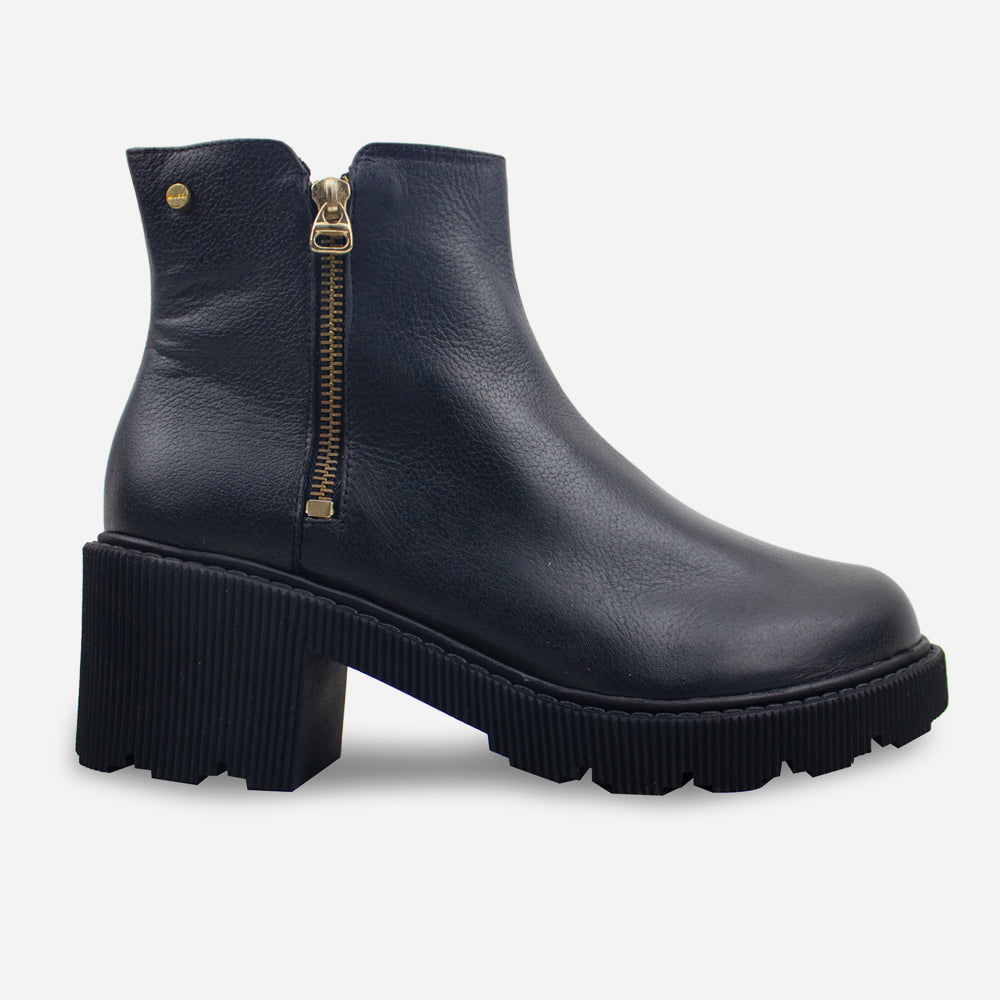 Botin tractorado clavel de cuero para mujer - Negro