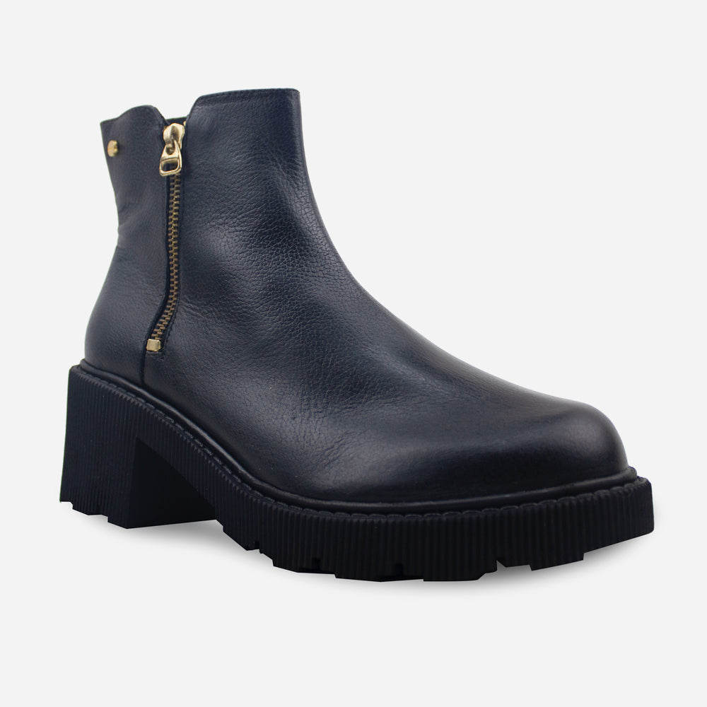 Botin tractorado clavel de cuero para mujer - Negro