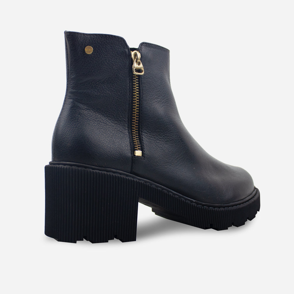 Botin tractorado clavel de cuero para mujer - Negro