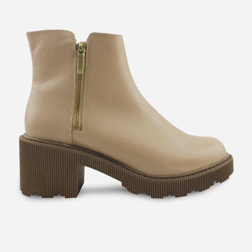 Botin tractorado clavel de cuero para mujer - Taupe