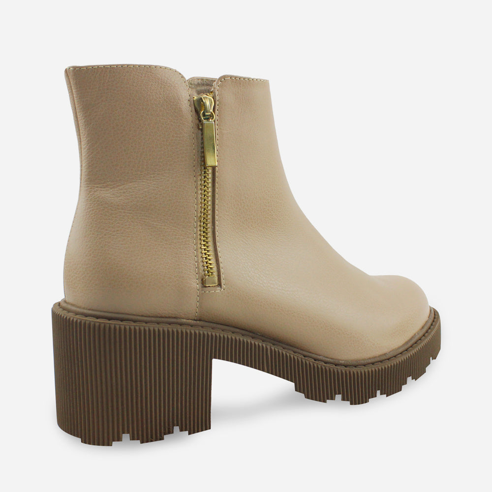 Botin tractorado clavel de cuero para mujer - Taupe