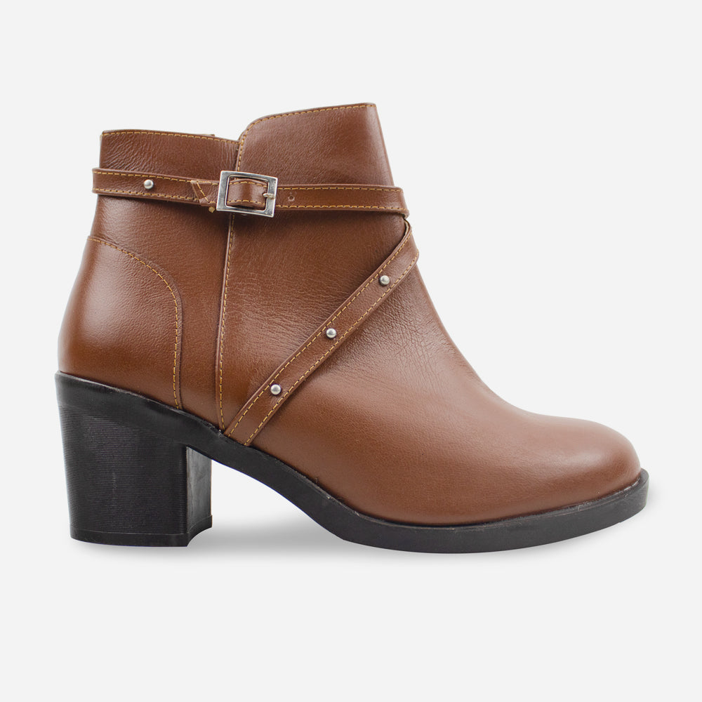 Botin tacon pierina de cuero graso para mujer - Miel