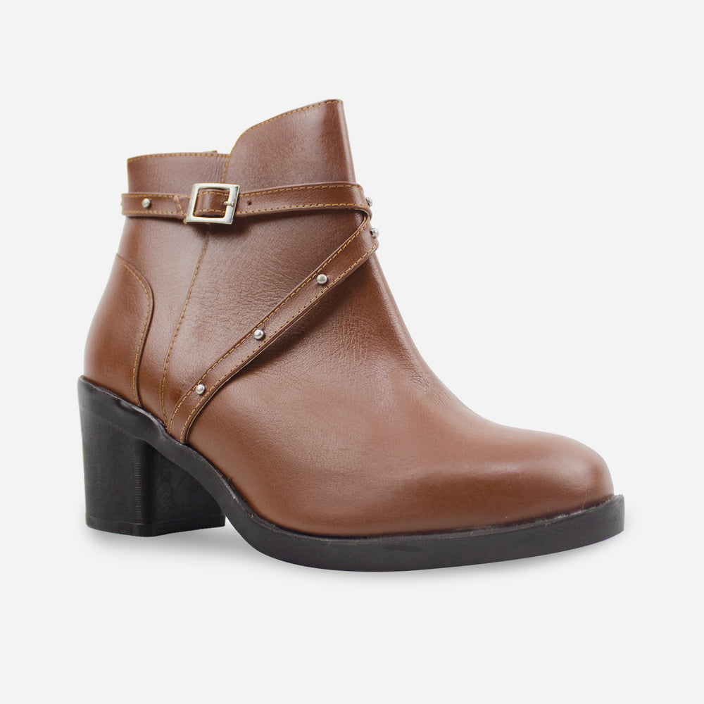 Botin tacon pierina de cuero graso para mujer - Miel