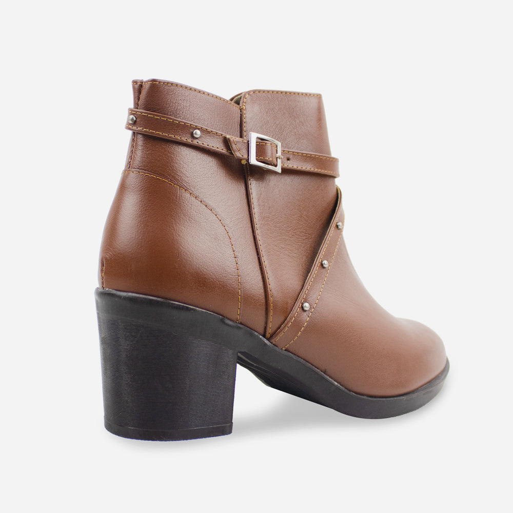 Botin tacon pierina de cuero graso para mujer - Miel